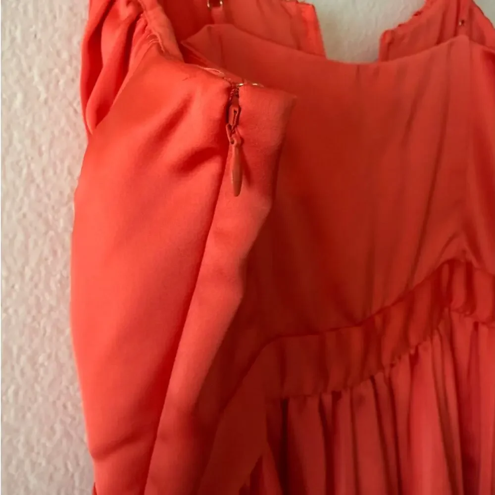 Ramy Brook Maxi Dress Size 12 Guava Coral Pink Satin Corset Plunge Neck Dress
